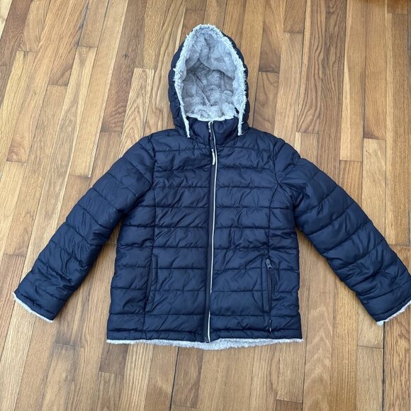 Polarn O. Pyret Winter Jacket Reversible Fleece Hooded Detachable Kids Size 9-10 - Picture 4 of 6